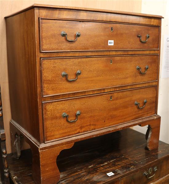 A George III small mahogany chest of three long graduated drawers W.76cm